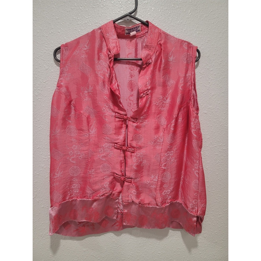 Silk Japanese top pink XL by love and light button up orient style top no sleeve